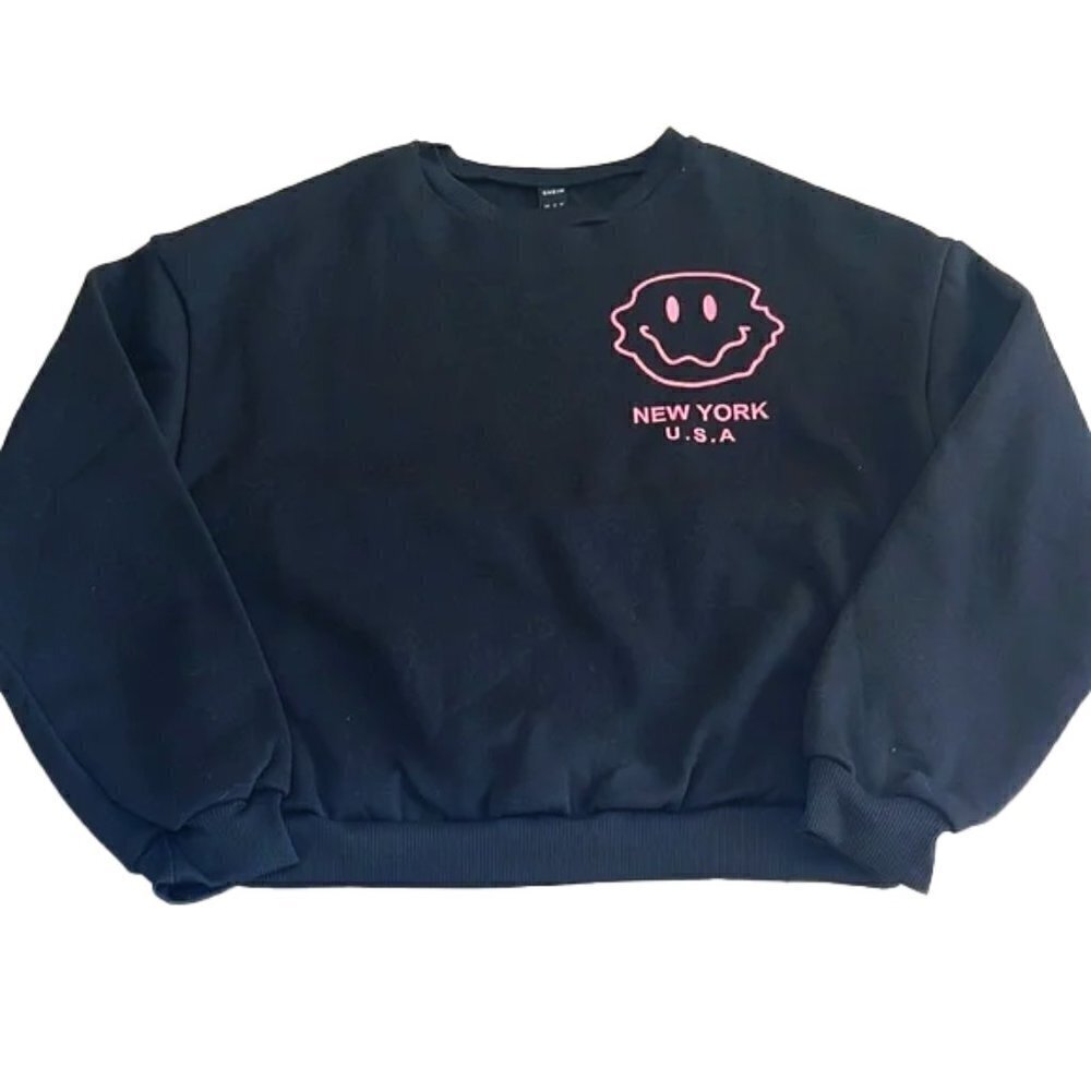 ❤️ 🆕 SHEIN FLEECE New York Letter Print Graphic Sweatshirt Long Sleeve Size S